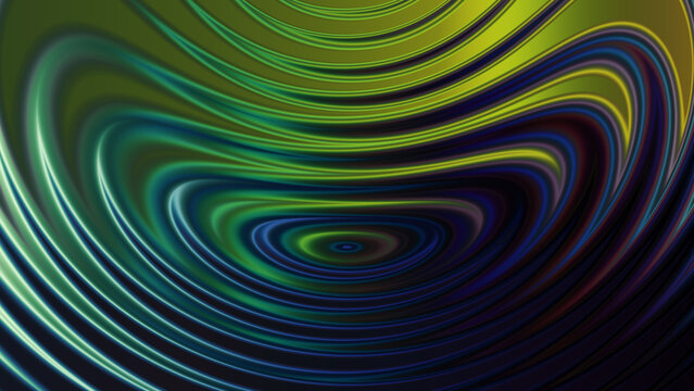 Abstract digital art with concentric ripples in green and blue gradients