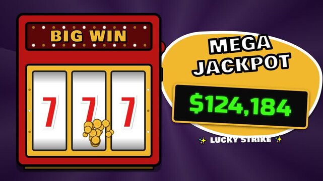 Animated Slot Machine Reels Featuring Big Win Symbols Sevens Cherries and Falling Gold Coins for Casino Gaming Concepts