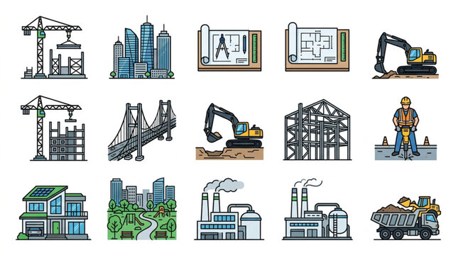 ConstructionAndArchitectureIllustrationsSetOfIcons.