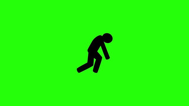 Dynamic 4K resolution asset showing a depressed individual walking with slouching shoulders silhouette bouncing. Playful popup therapy mental health icon element.