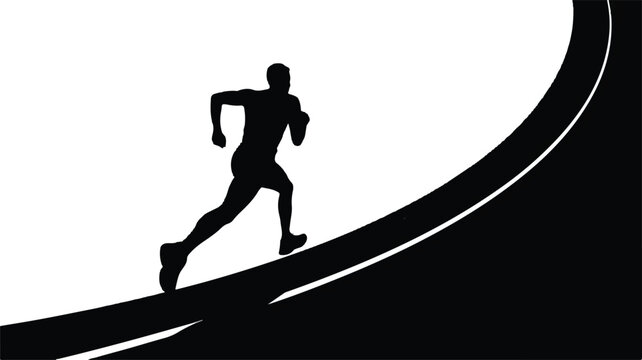 Silhouette of a runner on a curved path with silhouette athleticism exercise