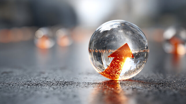 Crystal ball reflecting upward arrow forecasting prediction future growth strategy concept, 3d render illustration