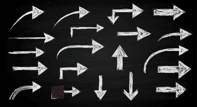 Various white chalk arrows drawn on a blackboard background