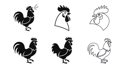 Obraz premium Collection of six rooster illustrations in various styles and poses.