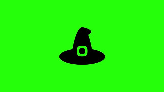 Clean 4K horizontal video showing a traditional pointy corporate witch costume hat silhouette bouncing. High quality Halloween retail party shop asset.