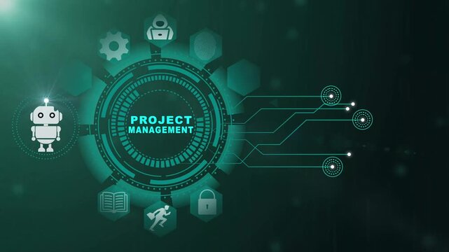 Project Management Technology Interface with Smart Planning and Digital Enterprise Systems on Dark Background 4k visuals