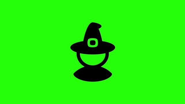 High definition 4K clip of a mysterious witch woman face wearing a classic hat silhouette bouncing cleanly. Tactical popup fantasy storytelling agency icon.