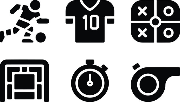 Sports and games icon set running jersey tic tac toe goal stopwatch whistle