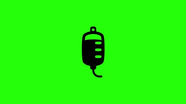 4K resolution video of a medical intravenous IV fluid drip bag hanging on a stand silhouette bouncing into view. Perfect hospital surgery ward web icon.