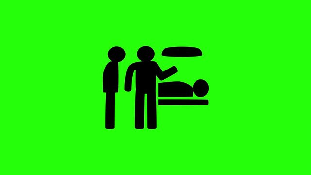 Premium 4K motion graphic of two surgeons operating on a patient under a large shadowless surgical lamp silhouette bouncing. Clean medical procedure layout site.
