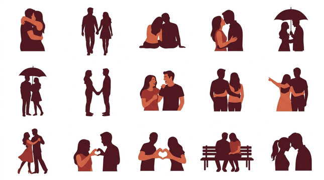 Couples Enjoying Various Outdoor Romantic Moments.