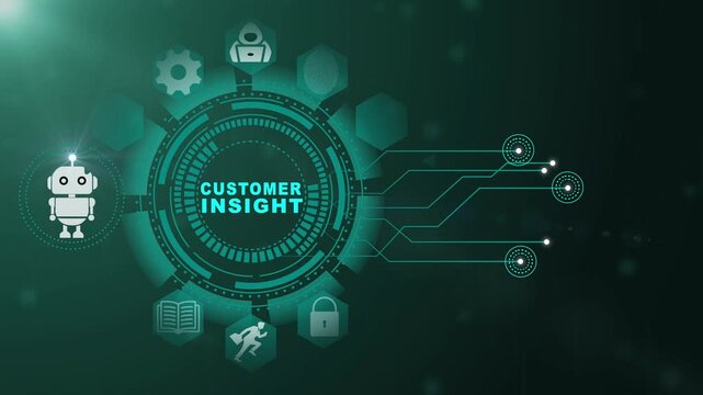 Customer Insight Technology Interface with Smart Analytics and Digital Business Intelligence Systems on Dark Background 4k visuals