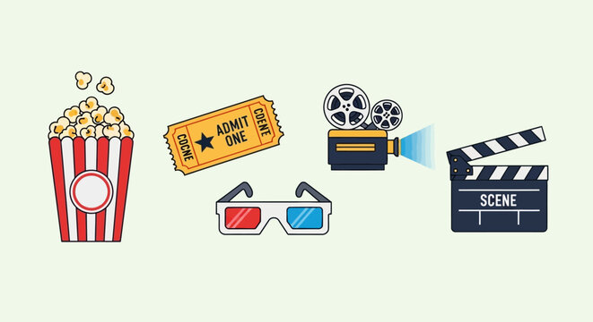 Cinema and Movie Entertainment Icons Set