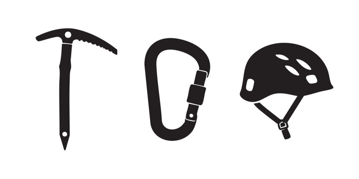 Black Silhouette Icon Set of Climbing and Safety Gear