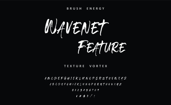 brush font with rough texture and bold dry stroke style for sport movie poster branding logo. Stylish brush painted an uppercase vector letter, alphabet, typeface.