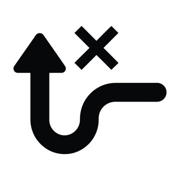 Strategy icon featuring a winding path arrow with a cross mark symbol for failure