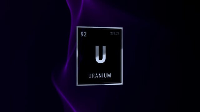 3D Periodic Table Element Uranium Symbol on Abstract Dark Background