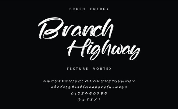 brush font with rough texture and bold dry stroke style for sport movie poster branding logo. Stylish brush painted an uppercase vector letter, alphabet, typeface.