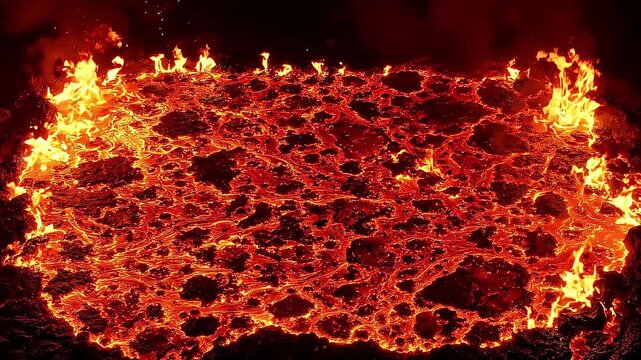 Molten Lava Flowing with Intense Heat and Sparks