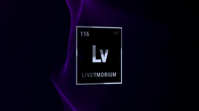 Livermorium element periodic table symbol on dark purple background