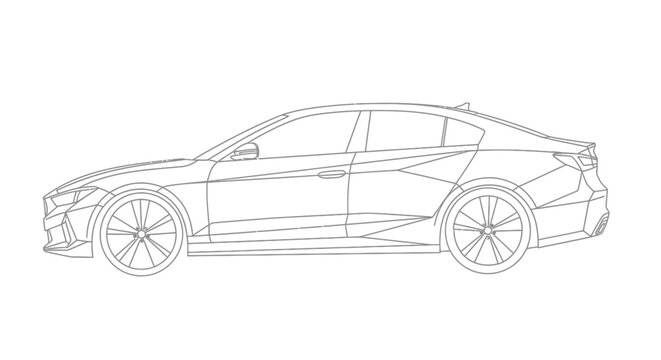 Clean Line Art Drawing of a Modern Sedan Car Side Profile View