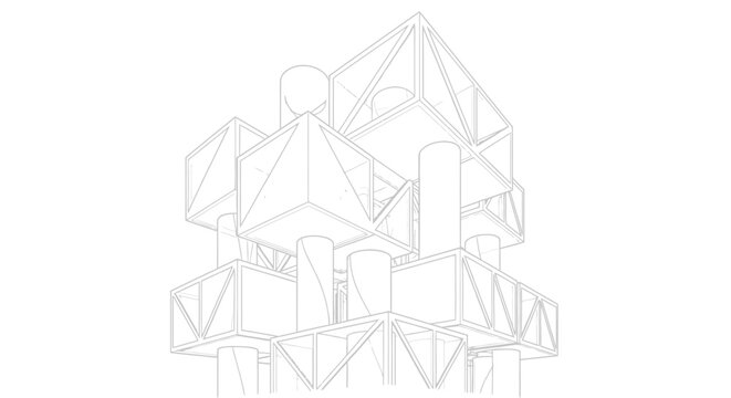 Abstract Black and White Structural Geometric Architecture Wireframe Design