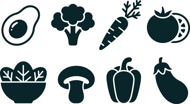 Vegetable icons a collection of fresh produce silhouettes