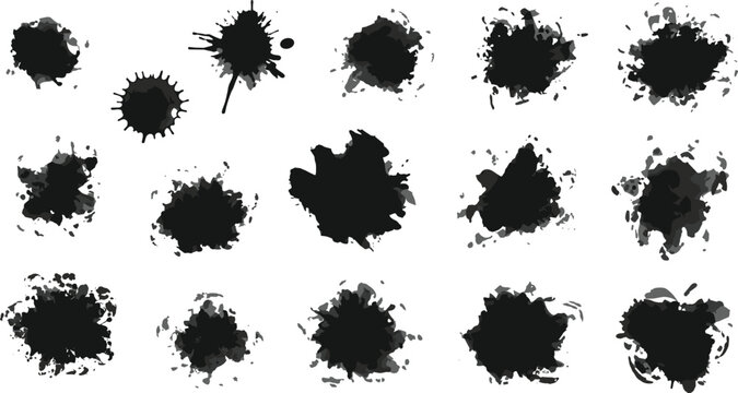 Black Ink Splatter Shapes Set &ndash; Grunge Abstract Paint Blots