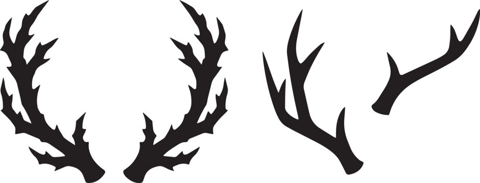 Black deer antlers silhouette set isolated on white background vector illustration for hunting logo design trophy symbol and wildlife decoration