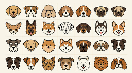 Fototapeta premium Diverse Dog Breeds Collection - Cute Cartoon Faces Vector Illustration
