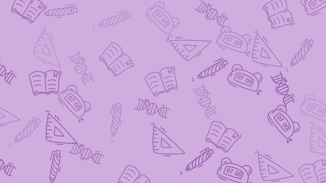 Purple background design with school supplies and scientific elements, ideal for educational projects, science presentations, or backtoschool marketing materials.