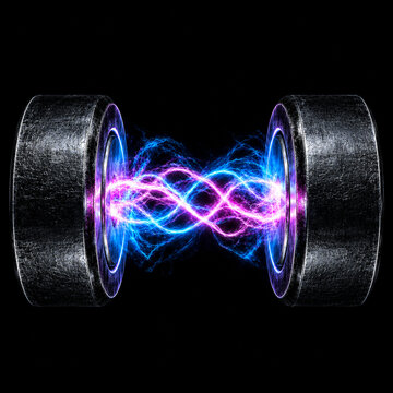 Two dark magnets lock together via unbreakable glowing cyan and magenta energy waves, symbolizing deep loyalty and a strong relationship.