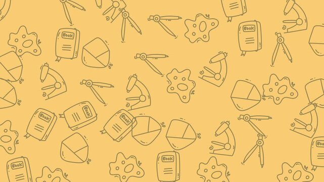 Yellow background with handdrawn educational science icons perfect for school projects, presentations, and educational materials on biology and chemistry.