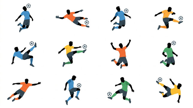 Diverse Soccer Players Celebrating Dynamic Actions.