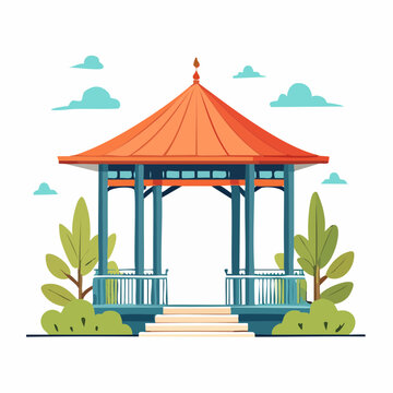 Gazebo in a Park with Trees and Clouds