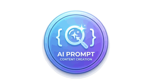 Blue circular emblem with abstract programming brackets on white background