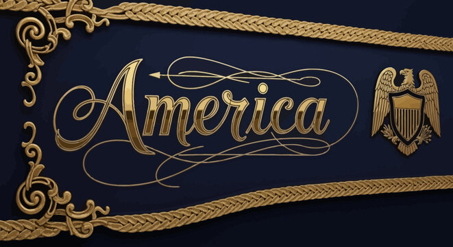 Golden America emblem with eagle shield and ornate design