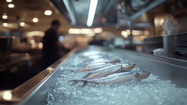 Fresh Silver Fish Displayed on Ice in a Market