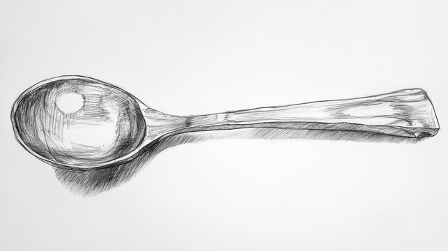 Hand-drawn sketch of a stainless steel kitchen spoon on paper