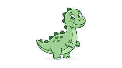Cute cartoon green dinosaur character, friendly, smiling, isolated on white background. © yati