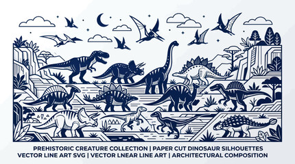 Dinosaur Silhouette Collection: Prehistoric Landscape Vector Art © yati