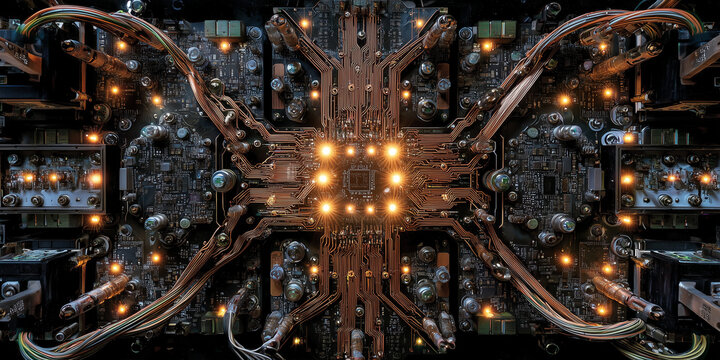 Exploring artificial general intelligence a technological showcase of circuitry and innovation in a high-tech environment