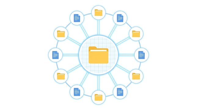 Central folder icon connected to surrounding files and folders in a circular network structure