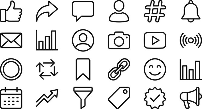 Set of social media and communication line icons, vector illustration