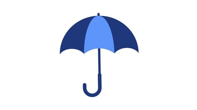 Blue umbrella opening animation on white background