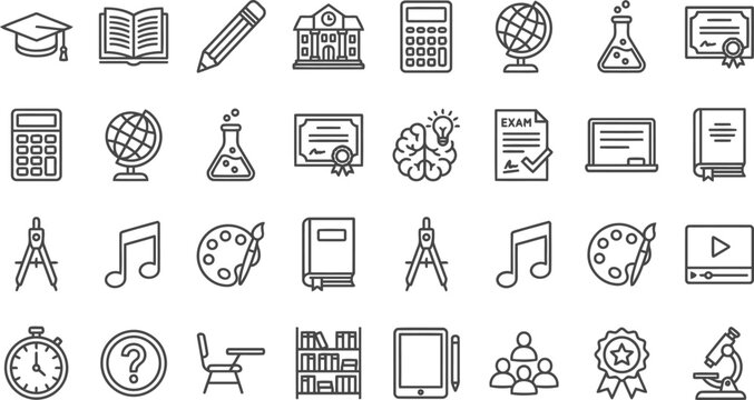 Set of education and school line icons
