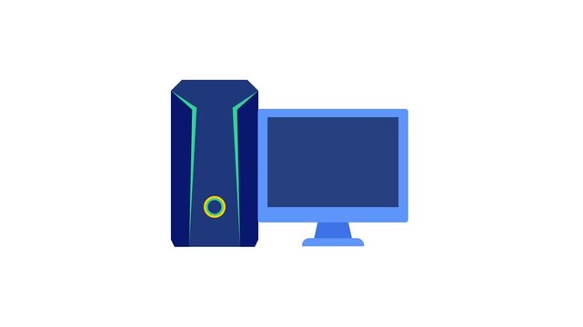 Animated desktop computer and monitor icon isolated on white background