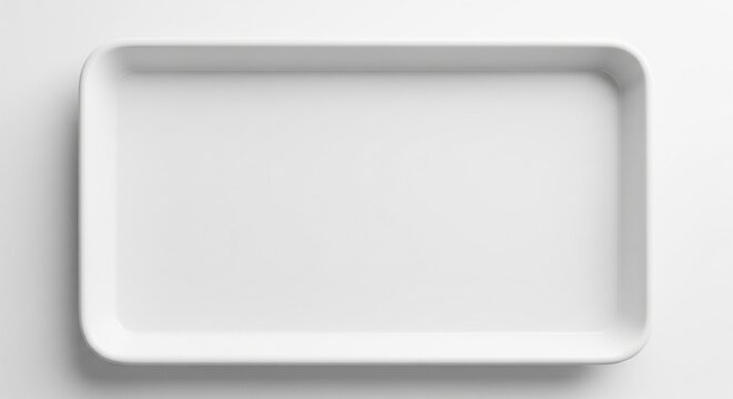 Empty white rectangular tray seen from above on a clean background