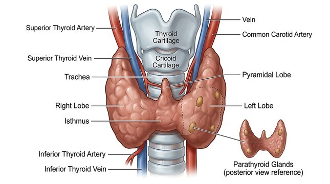 Detailed anatomy of human thyroid gland and parathyroid glands
