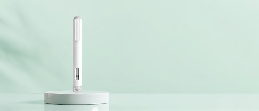 GLP-1 Weight Loss Injection Pen on Pedestal for Medical Healthcare Banner